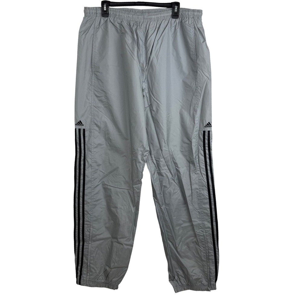 Adidas Grey Track Pants Black Three Stripes Windbreaker Joggers Mens XL Zip legs